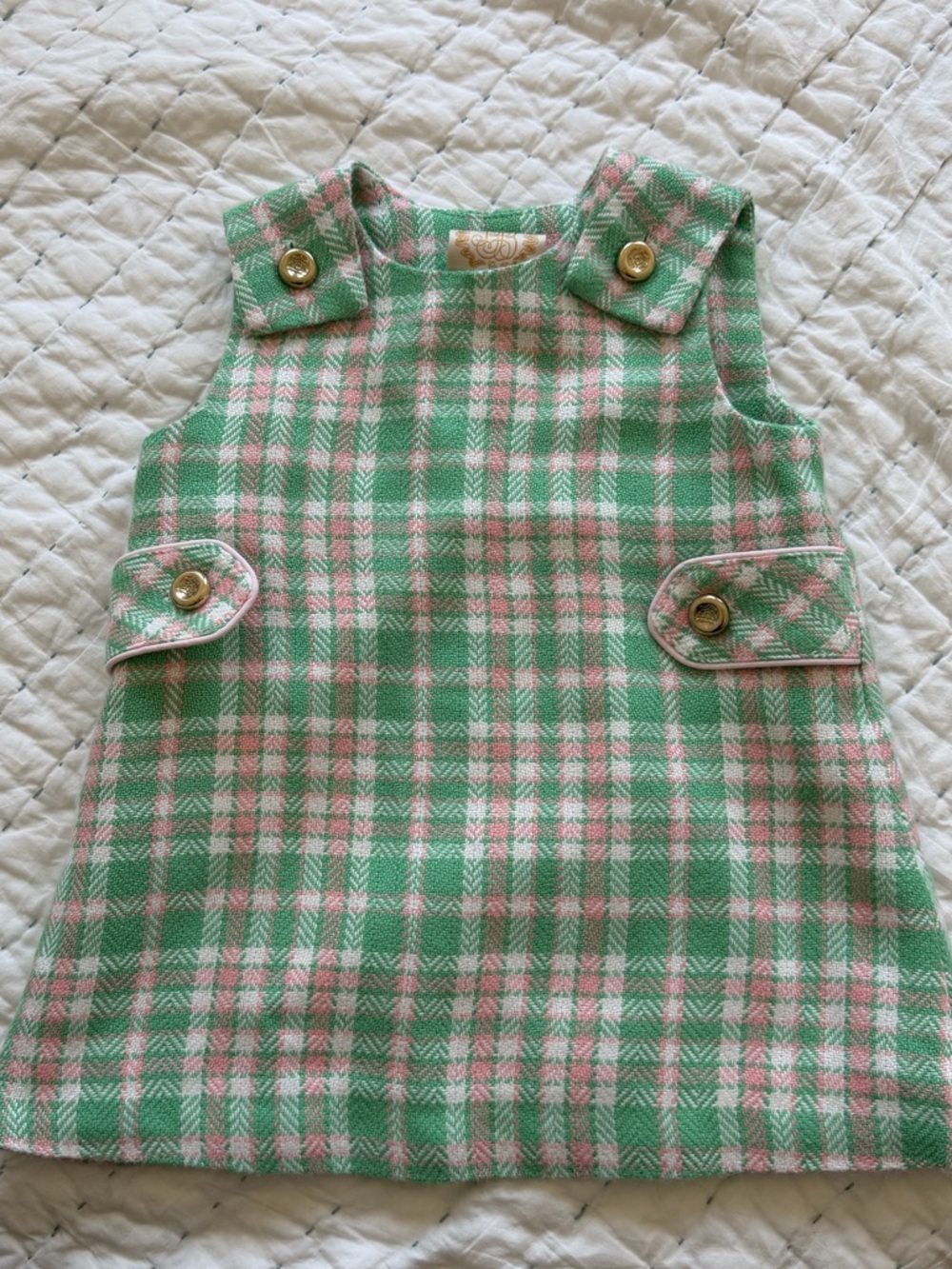 TBBC Green and Pink Plaid Tweed A-Line Dress